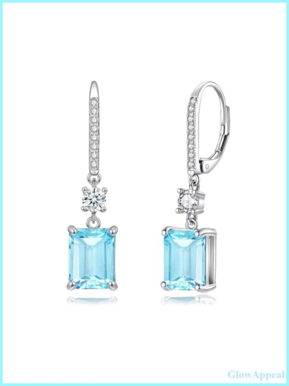 14K White Gold Plated Rectangular CZ Leverback Dangle Drop Earrings